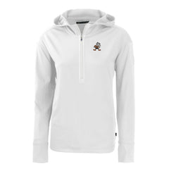 Cleveland Browns Cutter & Buck Women's Throwback Daybreak Eco Recycled Half-Zip Hoodie - White Hoodies