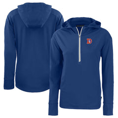 Denver Broncos Cutter & Buck Women's Throwback Daybreak Eco Recycled Half-Zip Hoodie - Blue Hoodies