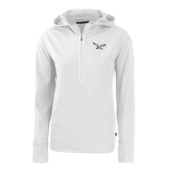 Philadelphia Eagles Cutter & Buck Women's Throwback Daybreak Eco Recycled Half-Zip Hoodie - White Hoodies