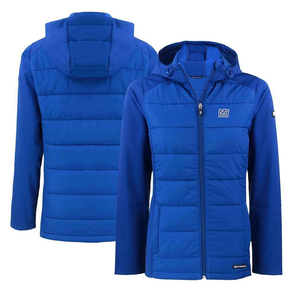 New York Giants Cutter & Buck Women's Throwback Evoke Hybrid Eco Softshell Recycled Full-Zip Hoodie Jacket - Royal Hoodies
