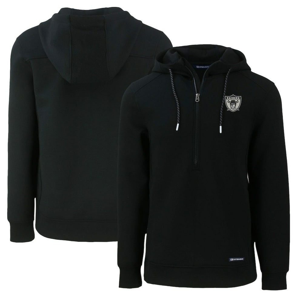 Las Vegas Raiders Cutter & Buck Throwback Roam Eco Half-Zip Recycled Pullover Hoodie - Black Hoodies