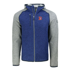 Denver Broncos Cutter & Buck Throwback Mainsail Sweater-Knit Full-Zip Hoodie - Royal/Heather Gray Hoodies