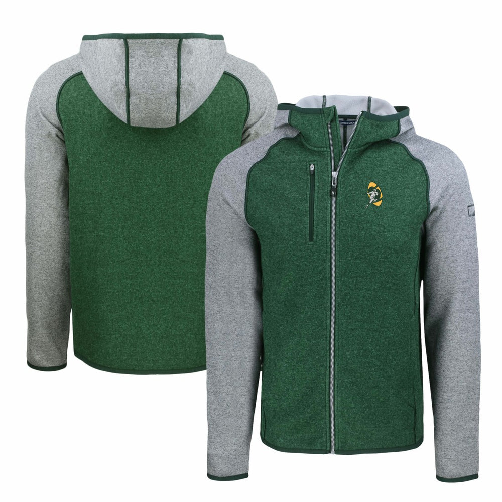 Green Bay Packers Cutter & Buck Throwback Mainsail Sweater-Knit Full-Zip Hoodie - Heather Green/Heather Gray Hoodies