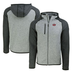 San Francisco 49ers Cutter & Buck Throwback Mainsail Sweater-Knit Full-Zip Hoodie - Heather Gray/Heather Charcoal Hoodies
