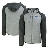 Seattle Seahawks Cutter & Buck Throwback Mainsail Sweater-Knit Full-Zip Hoodie - Heather Gray/Heather Charcoal Hoodies