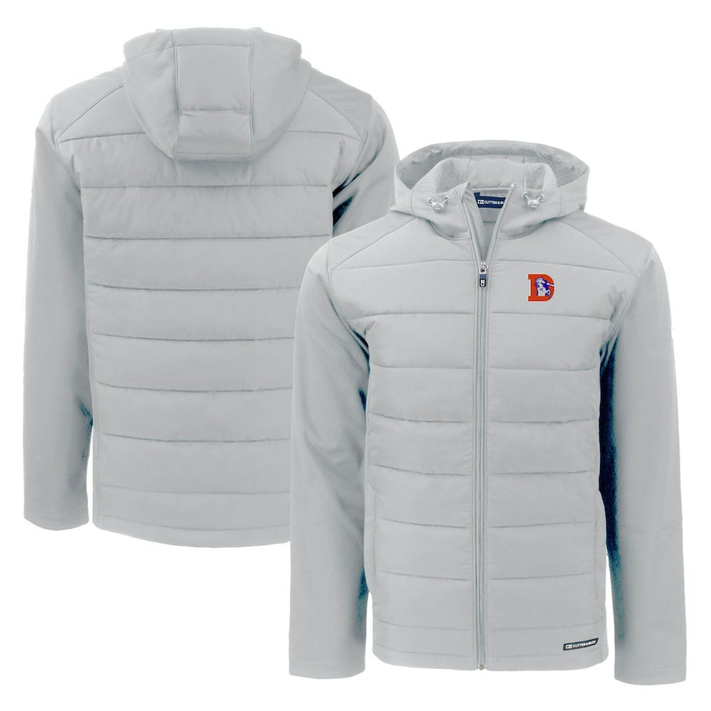 Denver Broncos Cutter & Buck Throwback Evoke Hybrid Eco Softshell Recycled Full-Zip Hoodie Jacket - Gray Hoodies