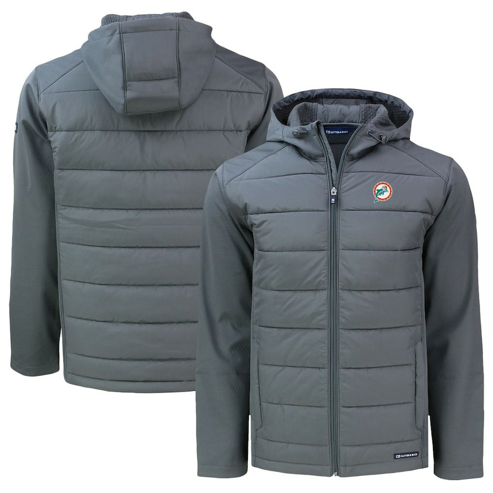 Miami Dolphins Cutter & Buck Throwback Big & Tall Evoke Hybrid Eco Softshell Recycled Full-Zip Hoodie - Gray Hoodies