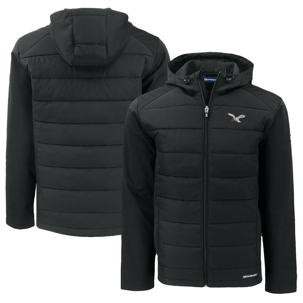Philadelphia Eagles Cutter & Buck Throwback Big & Tall Evoke Hybrid Eco Softshell Recycled Full-Zip Hoodie - Black Hoodies