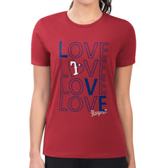 Texas Rangers G-III 4Her by Carl Banks Women's Super-Slim Fit Lightweight Love Graphic Team T-Shirt - Red T-shirts