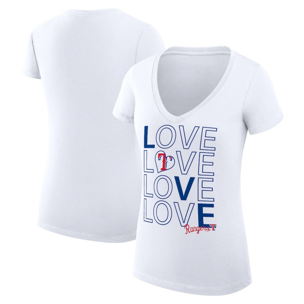 Texas Rangers G-III 4Her by Carl Banks Women's Super-Slim Fit Lightweight Love Graphic Team V-Neck T-Shirt - White T-shirts