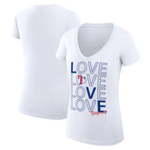 Texas Rangers G-III 4Her by Carl Banks Women's Super-Slim Fit Lightweight Love Graphic Team V-Neck T-Shirt - White T-shirts
