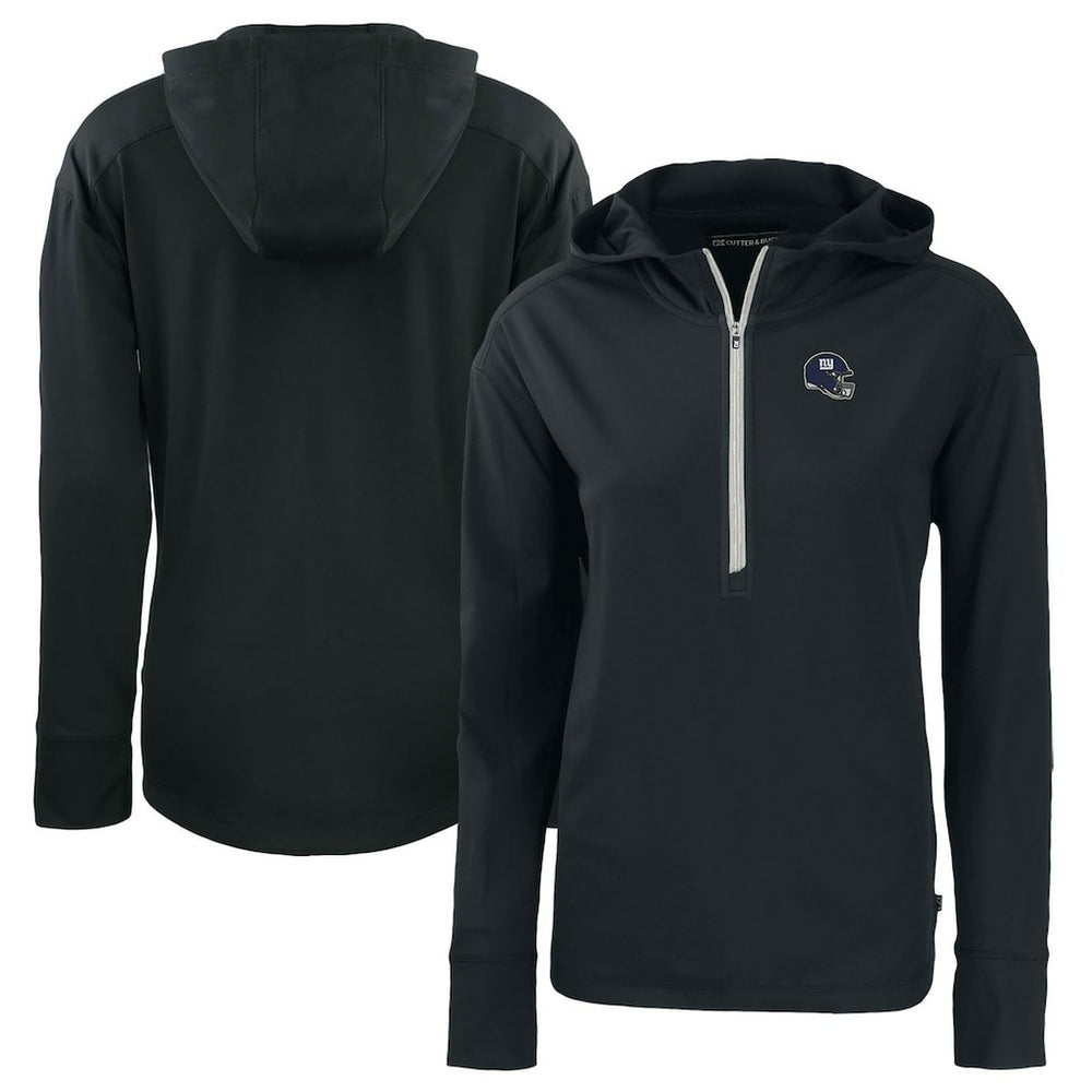 New York Giants Cutter & Buck Women's Helmet Daybreak Eco Recycled Half-Zip Hoodie - Black Hoodies
