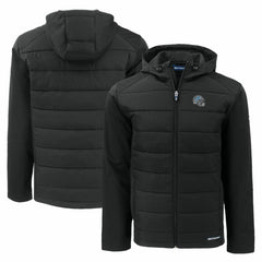 Detroit Lions Cutter & Buck Helmet Evoke Hybrid Eco Softshell Recycled Full-Zip Hoodie Jacket - Black Hoodies
