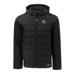 Green Bay Packers Cutter & Buck Helmet Evoke Hybrid Eco Softshell Recycled Full-Zip Hoodie Jacket - Black Hoodies