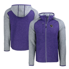 Baltimore Ravens Cutter & Buck Helmet Mainsail Sweater-Knit Full-Zip Hoodie - Heather Purple/Heather Gray Hoodies
