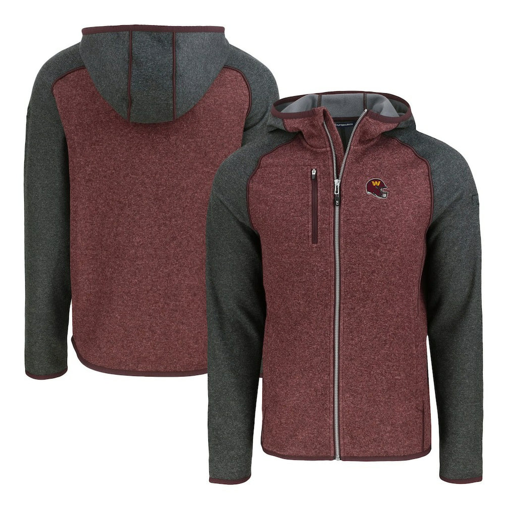 Washington Commanders Cutter & Buck Helmet Mainsail Sweater-Knit Full-Zip Hoodie - Burgundy/Heather Charcoal Hoodies