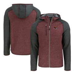 Washington Commanders Cutter & Buck Helmet Mainsail Sweater-Knit Full-Zip Hoodie - Burgundy/Heather Charcoal Hoodies