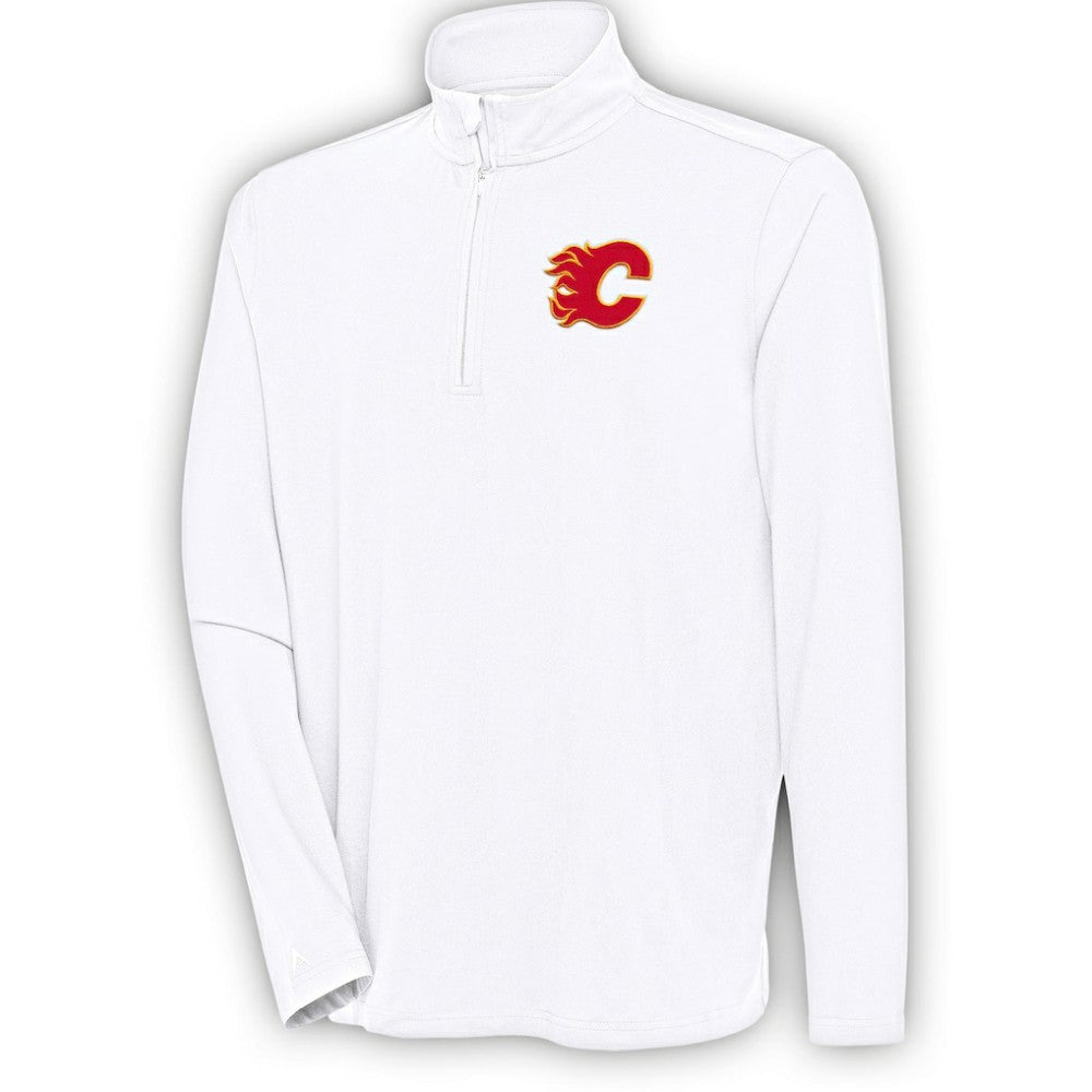 Calgary Flames Antigua Hunk Quarter-Zip Pullover Top - White | US 200640565