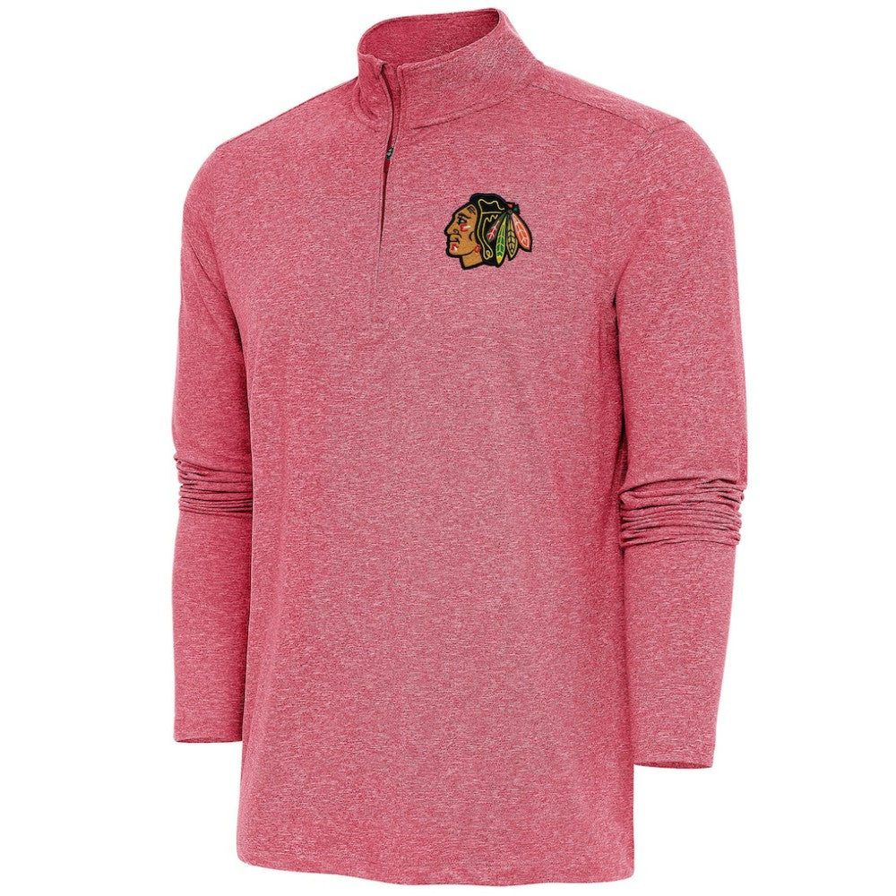 Chicago Blackhawks Antigua Hunk Quarter-Zip Pullover Top - Heather Red | US 200640583