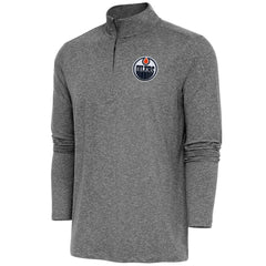 Edmonton Oilers Antigua Hunk Quarter-Zip Pullover Top - Heather Black | US 200640630