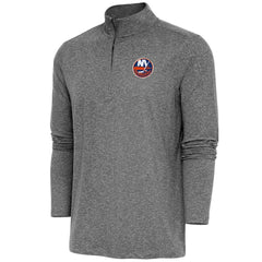 New York Islanders Antigua Hunk Quarter-Zip Pullover Top - Heather Black | US 200640708
