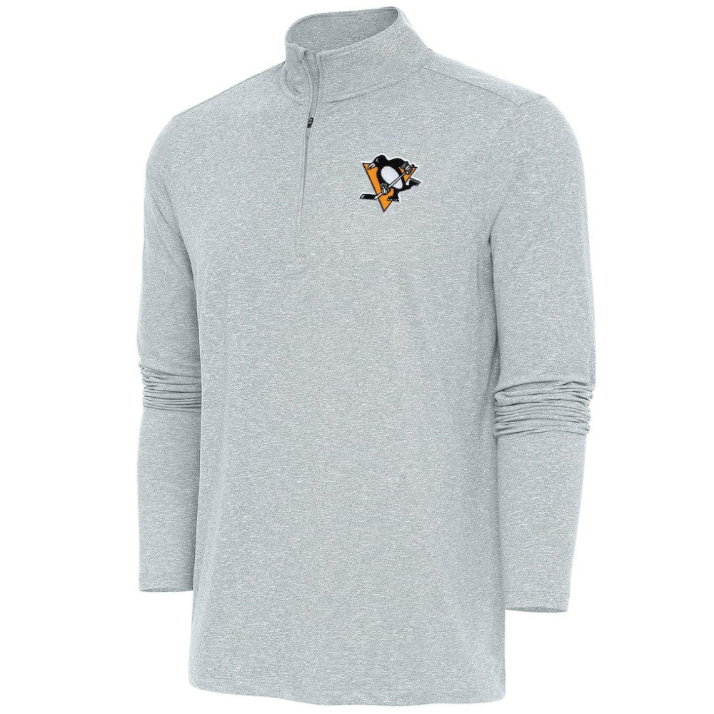 Pittsburgh Penguins Antigua Hunk Quarter-Zip Pullover Top - Heather Gray | US 200640744