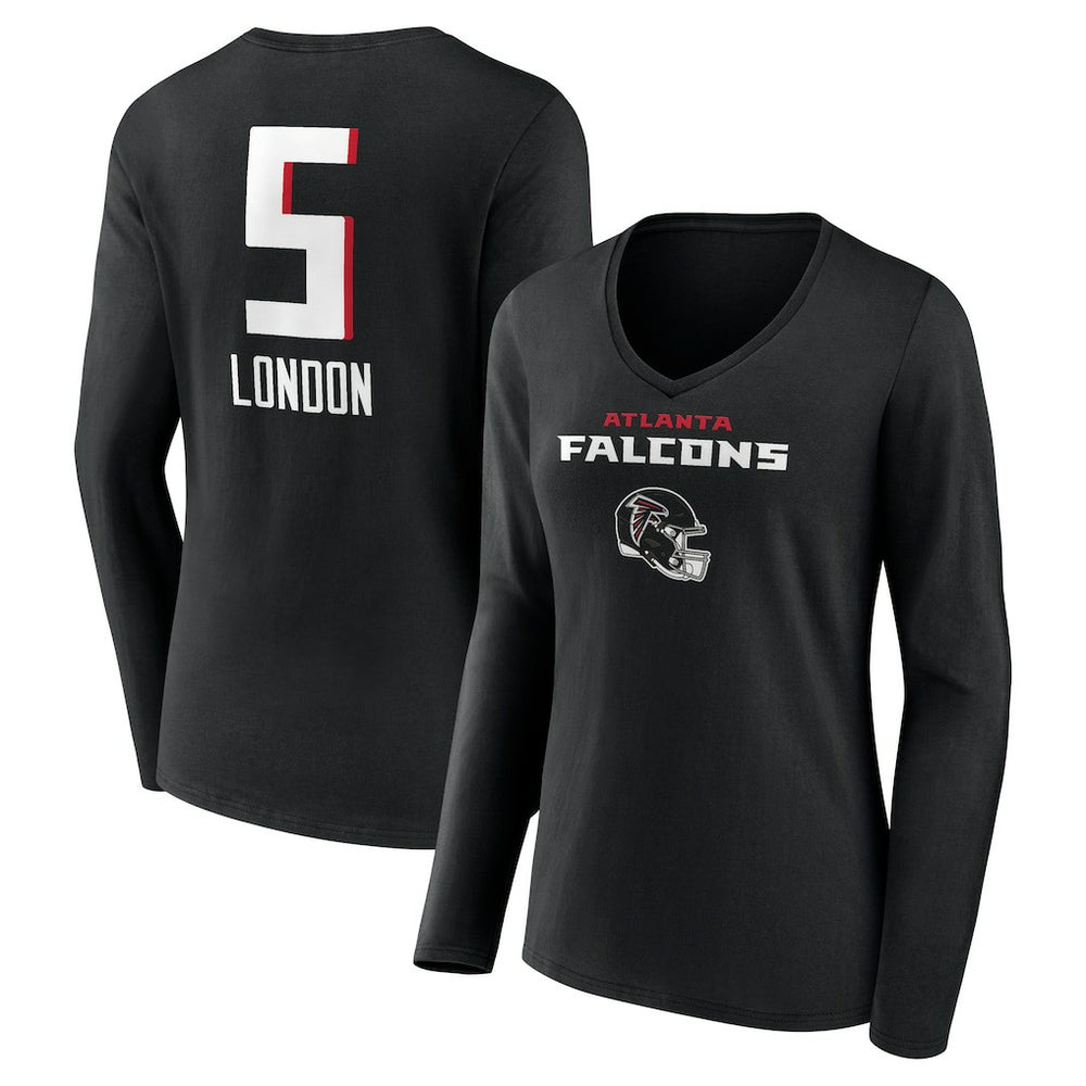 Drake London Atlanta Falcons Women's Team Wordmark Player Name & Number Long Sleeve V-Neck T-Shirt - Black T-shirts