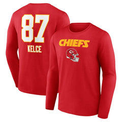 Travis Kelce Kansas City Chiefs Team Wordmark Player Name & Number Long Sleeve T-Shirt - Red T-shirts