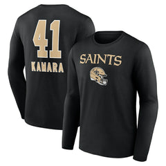 Alvin Kamara New Orleans Saints Team Wordmark Player Name & Number Long Sleeve T-Shirt - Black T-shirts