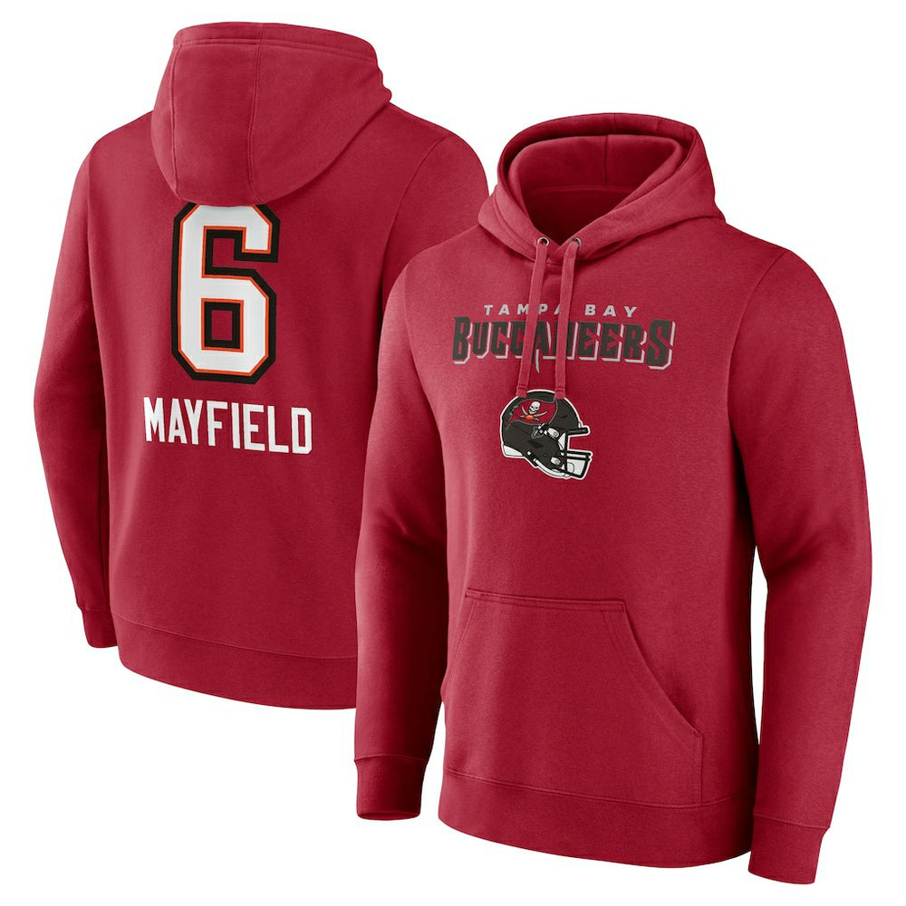 Baker Mayfield Tampa Bay Buccaneers Team Wordmark Player Name & Number Pullover Hoodie - Red Hoodies