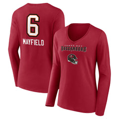 Baker Mayfield Tampa Bay Buccaneers Women's Team Wordmark Player Name & Number Long Sleeve V-Neck T-Shirt - Red T-shirts