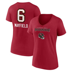 Baker Mayfield Tampa Bay Buccaneers Women's Team Wordmark Player Name & Number V-Neck T-Shirt - Red T-shirts