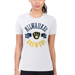 Milwaukee Brewers G-III 4Her by Carl Banks Women's Super-Slim Fit Lightweight City Graphic T-Shirt - White T-shirts