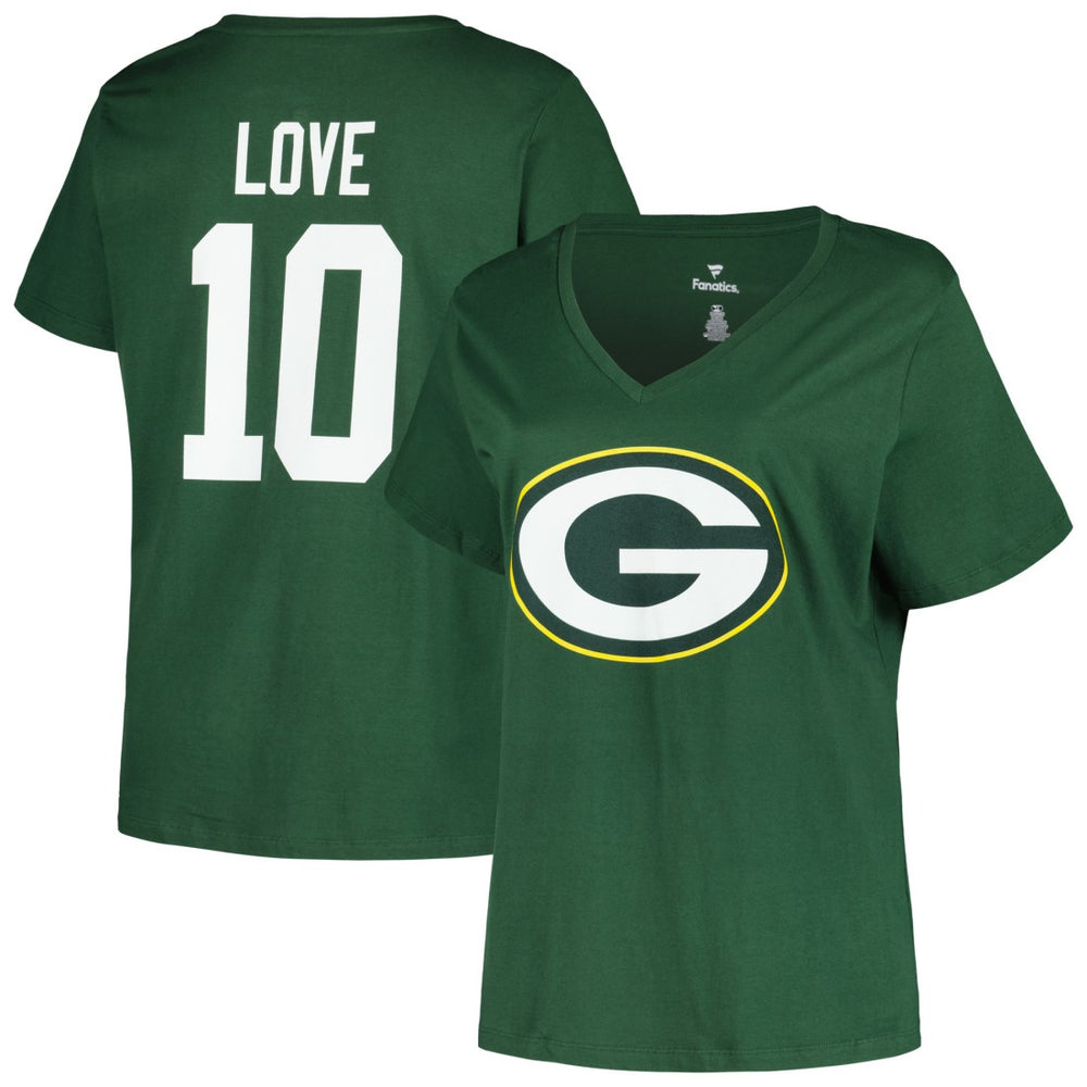 Jordan Love Green Bay Packers Women's Plus Size Name & Number V-Neck T-Shirt - Green T-shirts