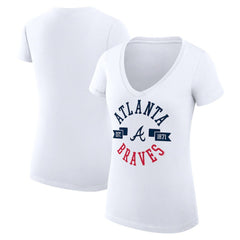 Atlanta Braves G-III 4Her by Carl Banks Women's Super-Slim Fit Lightweight City Graphic V-Neck T-Shirt - White T-shirts