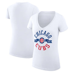 Chicago Cubs G-III 4Her by Carl Banks Women's Super-Slim Fit Lightweight City Graphic V-Neck T-Shirt - White T-shirts