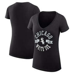 Chicago White Sox G-III 4Her by Carl Banks Women's Super-Slim Fit Lightweight City Graphic V-Neck T-Shirt - Black T-shirts