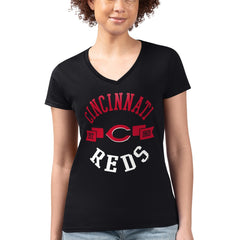 Cincinnati Reds G-III 4Her by Carl Banks Women's Super-Slim Fit Lightweight City Graphic V-Neck T-Shirt - Black T-shirts