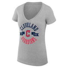 Cleveland Guardians G-III 4Her by Carl Banks Women's Super-Slim Fit Lightweight City Graphic V-Neck T-Shirt - Heather Gray T-shirts