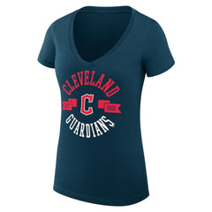 Cleveland Guardians G-III 4Her by Carl Banks Women's Super-Slim Fit Lightweight City Graphic V-Neck T-Shirt - Navy T-shirts