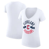 Cleveland Guardians G-III 4Her by Carl Banks Women's Super-Slim Fit Lightweight City Graphic V-Neck T-Shirt - White T-shirts