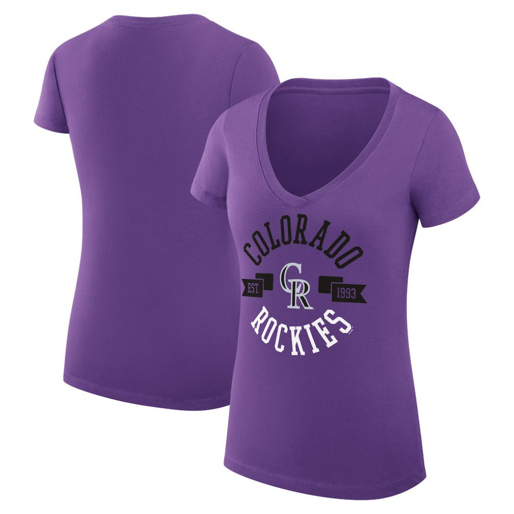 Colorado Rockies G-III 4Her by Carl Banks Women's Super-Slim Fit Lightweight City Graphic V-Neck T-Shirt - Purple T-shirts