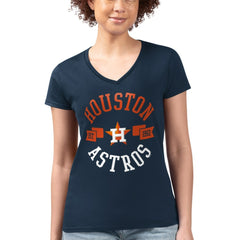 Houston Astros G-III 4Her by Carl Banks Women's Super-Slim Fit Lightweight City Graphic V-Neck T-Shirt - Navy T-shirts