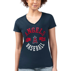 Los Angeles Angels G-III 4Her by Carl Banks Women's Super-Slim Fit Lightweight City Graphic V-Neck T-Shirt - Navy T-shirts