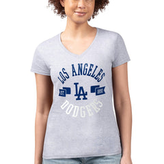 Los Angeles Dodgers G-III 4Her by Carl Banks Women's Super-Slim Fit Lightweight City Graphic V-Neck T-Shirt - Heather Gray T-shirts