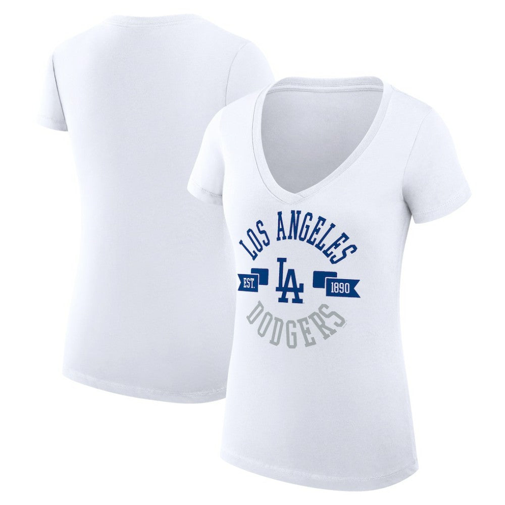 Los Angeles Dodgers G-III 4Her by Carl Banks Women's Super-Slim Fit Lightweight City Graphic V-Neck T-Shirt - White T-shirts