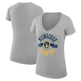 Milwaukee Brewers G-III 4Her by Carl Banks Women's Super-Slim Fit Lightweight City Graphic V-Neck T-Shirt - Heather Gray T-shirts