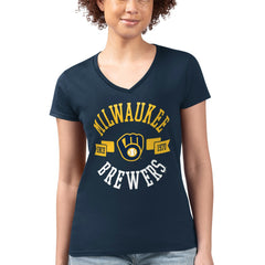Milwaukee Brewers G-III 4Her by Carl Banks Women's Super-Slim Fit Lightweight City Graphic V-Neck T-Shirt - Navy T-shirts
