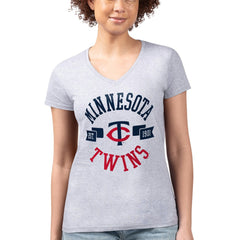 Minnesota Twins G-III 4Her by Carl Banks Women's Super-Slim Fit Lightweight City Graphic V-Neck T-Shirt - Heather Gray T-shirts