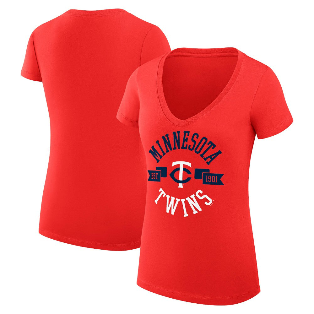 Minnesota Twins G-III 4Her by Carl Banks Women's Super-Slim Fit Lightweight City Graphic V-Neck T-Shirt - Red T-shirts